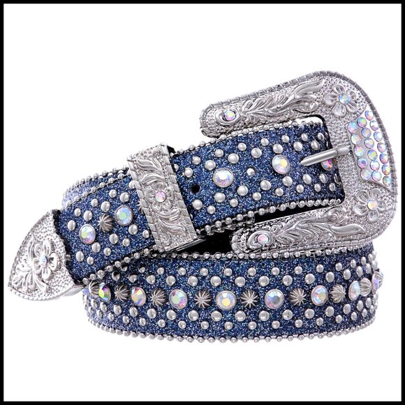 Rhinestone Studded Leather Belt Western Cowgirl Cowboy Shining Diamond Waist